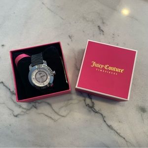 Juicy Couture Black & Silver with crystal studs and Silicone band ladies watch.